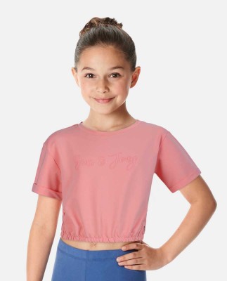 GINI & JONY Girls Casual Cotton Blend Knit Top(Pink, Pack of 1)