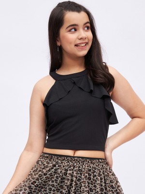 luyk Girls Casual Polyester Crop Top(Black, Pack of 1)