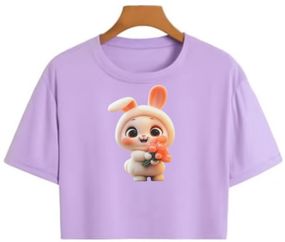 Loom & Line Girls Casual Cotton Blend Crop Top(Purple, Pack of 1)