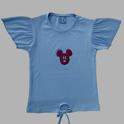 Little Funnky Girls Cotton Blend Tunic Top(Blue, Pack of 1)