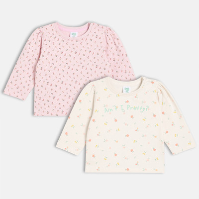 MINI KLUB Baby Girls Casual Pure Cotton A-line Top(Pink, Pack of 2)