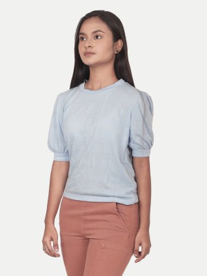 radprix Girls Casual Pure Cotton Fashion Sleeve Top(Light Blue, Pack of 1)
