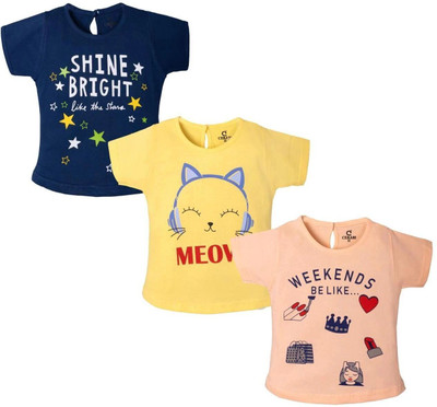CERABI Girls Casual Pure Cotton Top(Multicolor, Pack of 3)