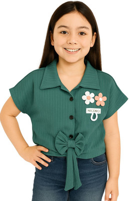 GRX Girls Casual Cotton Blend Shirt Style Top(Dark Green, Pack of 1)