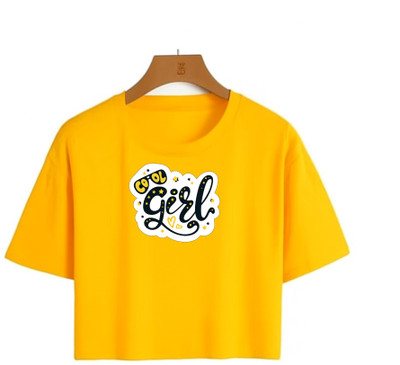 Loom & Line Girls Casual Cotton Blend Crop Top(Yellow, Pack of 1)