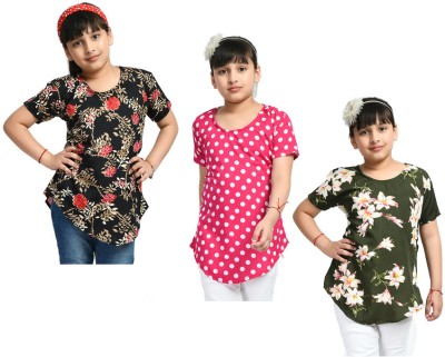 IndiWeaves Girls Casual Crepe A-line Top(Multicolor, Pack of 3)