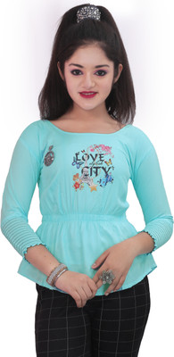 NFC FASHIONS Girls Rayon Top(Blue, Pack of 1)