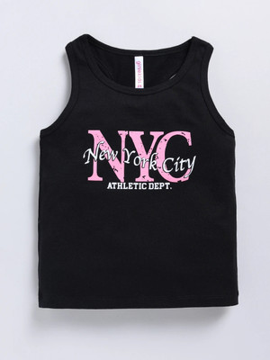 Ginie Girls Casual Cotton Blend Tank Top(Black, Pack of 1)