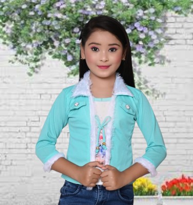 GARMENTSMM Girls Cotton Blend Shirt Style Top(Light Blue, Pack of 1)