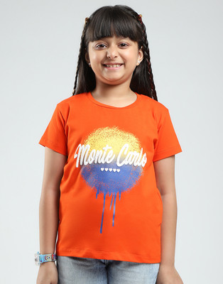 MONTE CARLO Girls Casual Cotton Blend Top(Orange, Pack of 1)