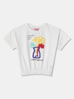 R&B Girls Pure Cotton A-line Top(White, Pack of 1)