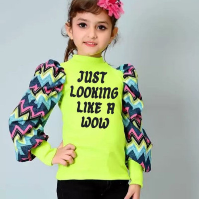 Wahoo Girls Cotton Crepe Blend Top(Green, Pack of 1)