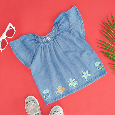 Pantaloons Baby Baby Girls Cotton Blend Blouson Top(Light Blue, Pack of 1)