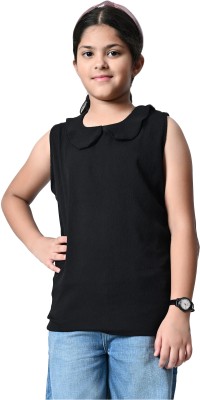 IndiWeaves Girls Casual Crepe Top(Black, Pack of 1)