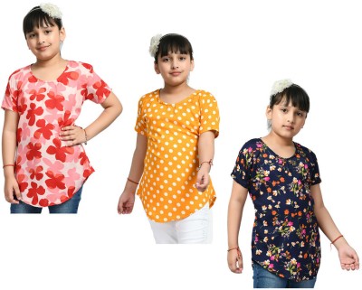 IndiWeaves Girls Casual Crepe A-line Top(Multicolor, Pack of 3)