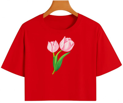 Loom & Line Girls Casual Cotton Blend Crop Top(Red, Pack of 1)