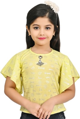 Fariha Fashions Girls Casual Cotton Blend Top(Yellow, Pack of 1)