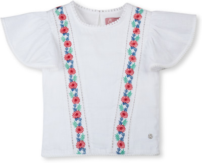 GINI & JONY Girls Casual Cotton Blend Woven Top(White, Pack of 1)