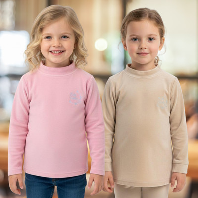 salvia Girls Casual Velvet Full Sleeve Top(Pink, Beige, Pack of 2)