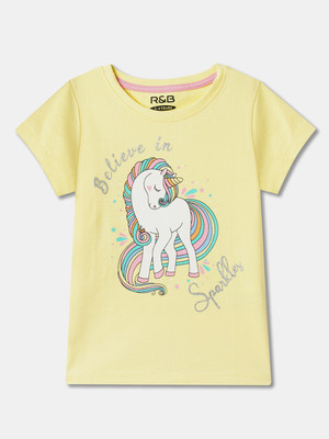 R&B Girls Casual Pure Cotton Top(Yellow, Pack of 1)