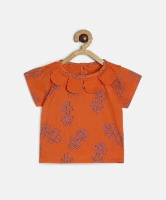 MINI KLUB Baby Girls Casual Pure Cotton Woven Top(Orange, Pack of 1)
