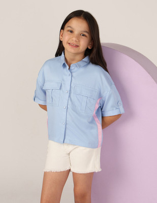 U.S. POLO ASSN. Girls Casual Pure Cotton Top(Blue, Pack of 1)