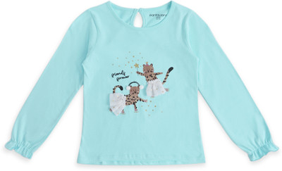 Pantaloons Junior Girls Casual Pure Cotton Top(Blue, Pack of 1)