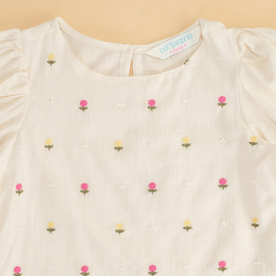 Akkriti by Pantaloons Girls Casual Cotton Linen Blend Top(White, Pack of 1)