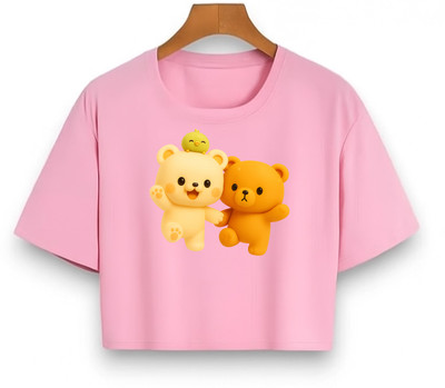 Loom & Line Girls Casual Cotton Blend Crop Top(Pink, Pack of 1)