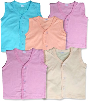 Kidska Baby Girls Pure Cotton Tie-up Top(Multicolor, Pack of 5)