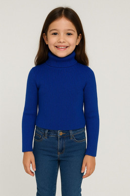 Poorrns Girls Casual Wool Blend Knit Top(Blue, Pack of 1)