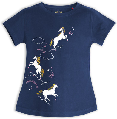 Ariel Girls Casual Cotton Blend Top(Blue, Pack of 1)