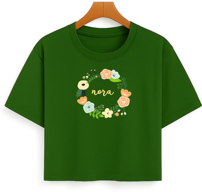 Loom & Line Girls Casual Cotton Blend Crop Top(Green, Pack of 1)