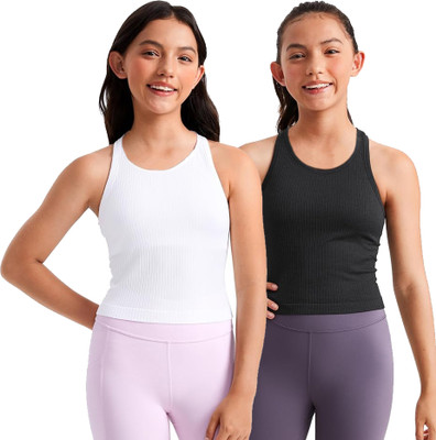 BRAAFEE Girls Casual Cotton Blend Crop Top(Black, White, Pack of 2)