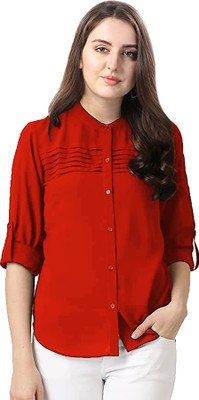 SKY FLY Casual Solid Women Red Top