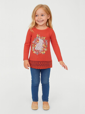 Here&Now X Game Begins Girls Cotton Blend Full Sleeve Top(Red, Pack of 1)