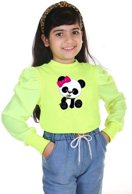 Zalorawear Girls Casual Cotton Blend Full Sleeve Top(Light Green, Pack of 1)