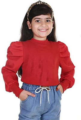 Karl Foerster Girls Cotton Blend Full Sleeve Top(Red, Pack of 1)