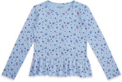 Pantaloons Junior Girls Casual Pure Cotton Top(Blue, Pack of 1)