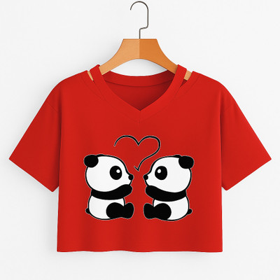 CROP ZONE Girls Casual Cotton Blend Crop Top(Red, Pack of 1)