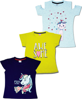 THE CHILD COMPANY Girls Casual Cotton Jersey A-line Top(Multicolor, Pack of 3)