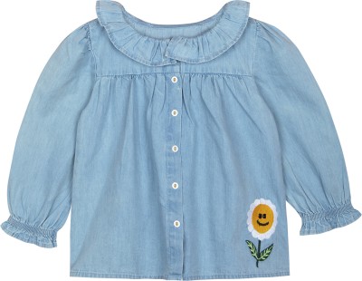 BUDDING BEES Baby Girls Casual Pure Cotton Top(Blue, Pack of 1)
