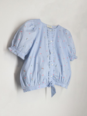 Cherry Crumble by Nitt Hyman Girls Casual Pure Cotton Tie-up Top(Light Blue, Pack of 1)