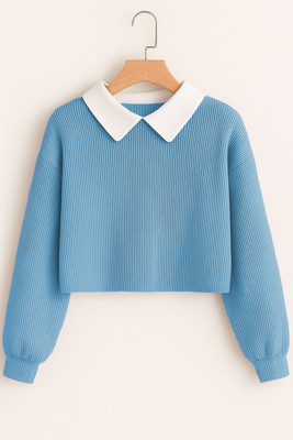 VATSALAYA Girls Casual Cotton Blend Crop Top(Blue, Pack of 1)