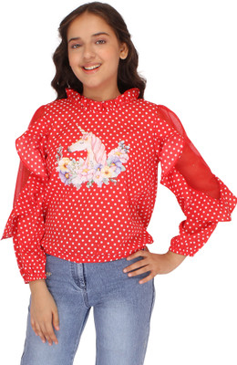Cutecumber Girls Casual Georgette Top(Red, Pack of 1)