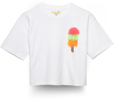 Spunkies Girls Pure Cotton Top(White, Pack of 1)