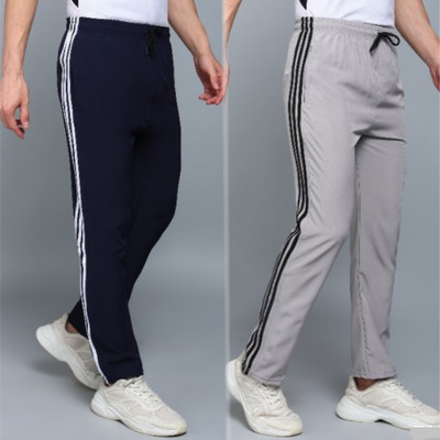 mank D Solid, Striped Men Dark Blue, Grey Track Pants