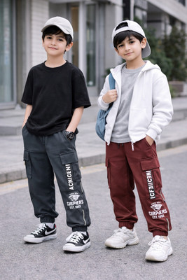 LittleRippers Track Pant For Boys(Grey, Maroon, Pack of 2)