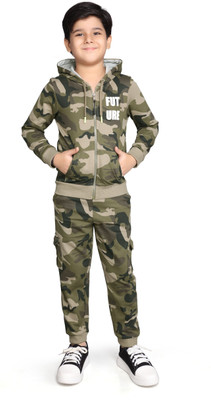 Plum Tree Boys Casual Sweatshirt Track Pants(OLIVE GREEN CAMO AOP)