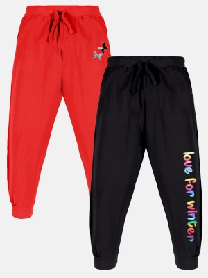 KiddoPanti Track Pant For Girls(Red, Pack of 2)